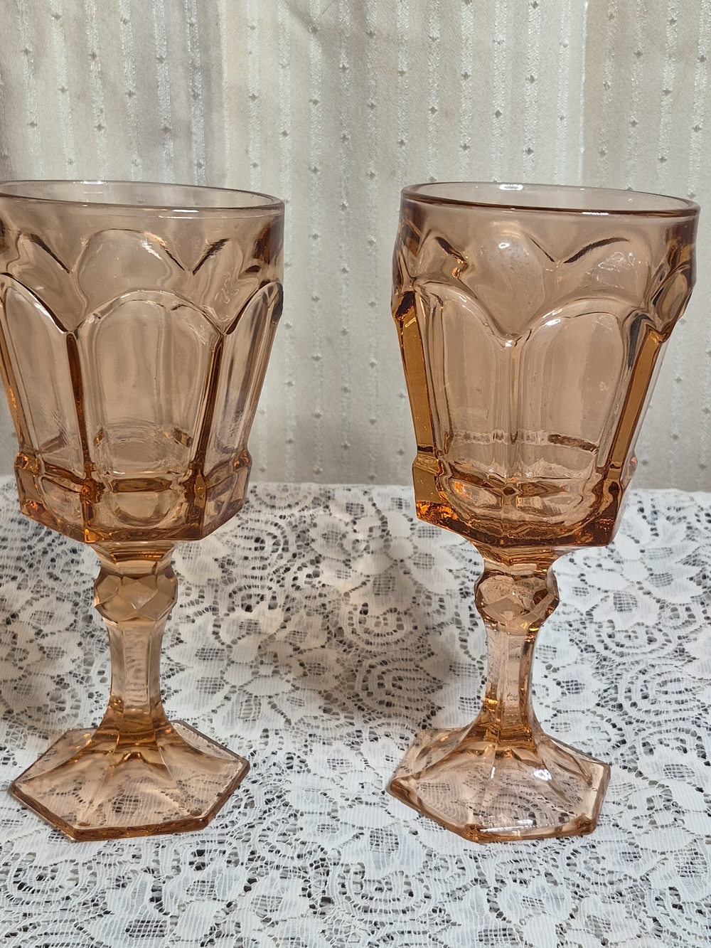 Vintage Fostoria Virginia Peach Pink Water Goblets - Set of 2